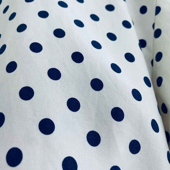 Navy Polka Dot V-Neck Blouse 100% silk size small. Oversized fit. Elegant - Picture 3 of 5